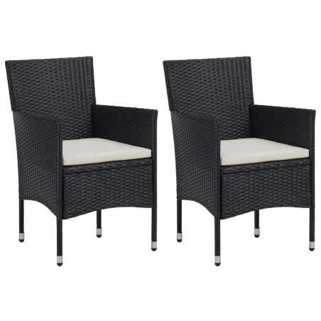 Ensemble à dîner de jardin avec coussins 3 pcs poly rotin noir