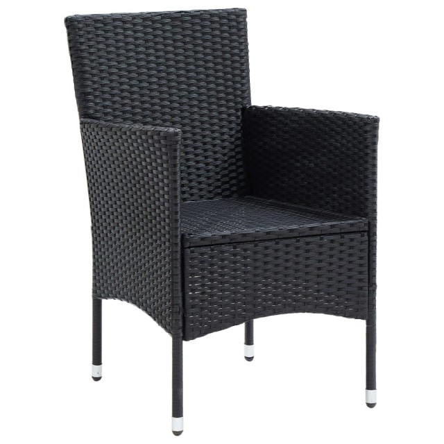 Ensemble à dîner de jardin avec coussins 3 pcs poly rotin noir