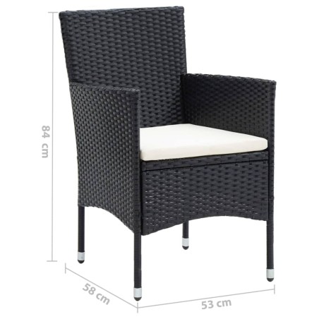 Ensemble à dîner de jardin avec coussins 3 pcs poly rotin noir