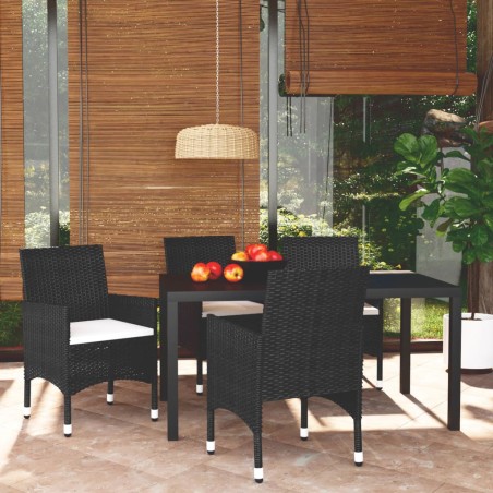 Ensemble à dîner de jardin avec coussins 5 pcs poly rotin noir