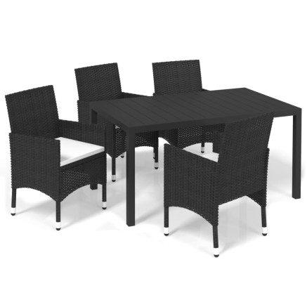 Ensemble à dîner de jardin avec coussins 5 pcs poly rotin noir 2