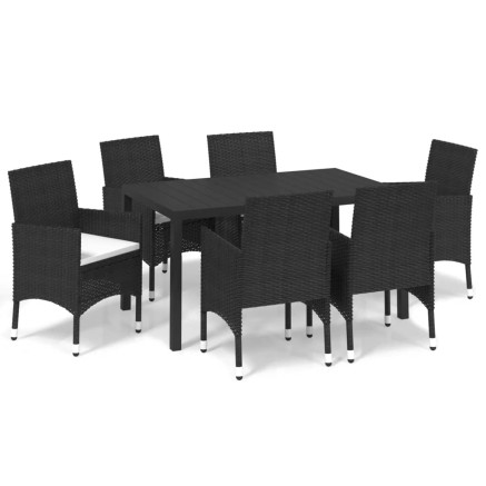 Ensemble à manger de jardin coussins 7pcs Résine tressée Noir 2