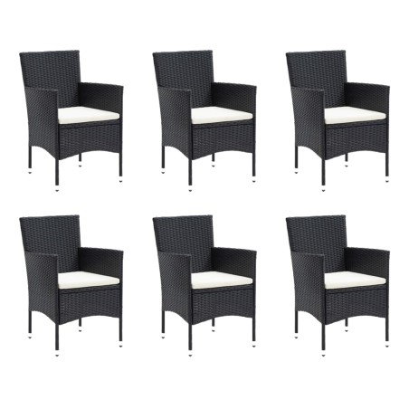 Ensemble à manger de jardin coussins 7pcs Résine tressée Noir