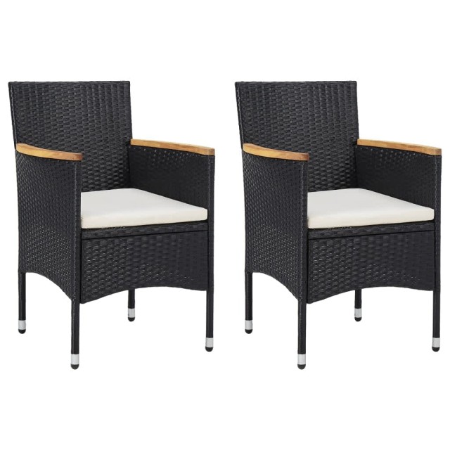 Ensemble à dîner de jardin avec coussins 3 pcs poly rotin noir