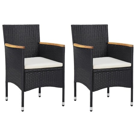 Ensemble à dîner de jardin avec coussins 3 pcs poly rotin noir