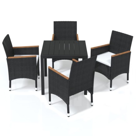 Ensemble à dîner de jardin avec coussins 5 pcs poly rotin noir 2