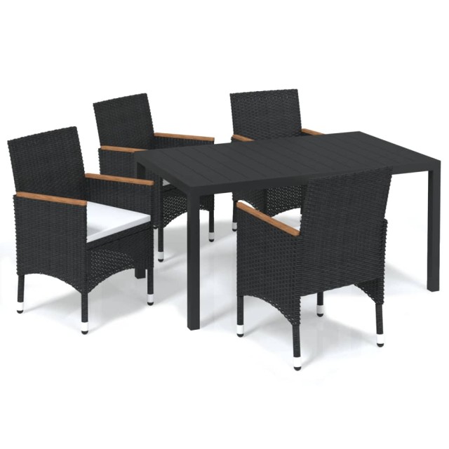 Ensemble à dîner de jardin avec coussins 5 pcs poly rotin noir