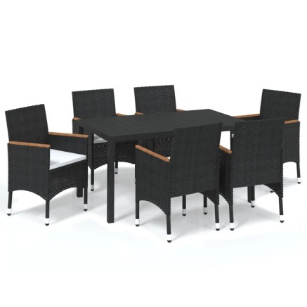 Ensemble à manger de jardin coussins 7pcs Résine tressée Noir 2