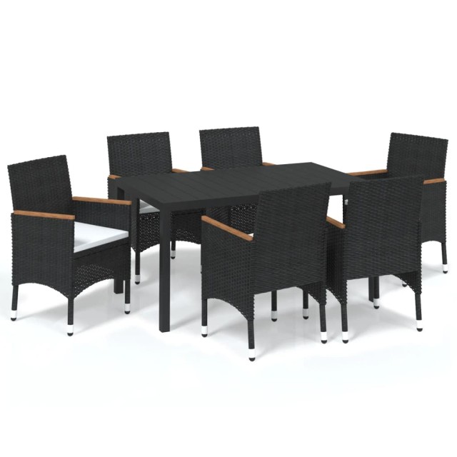 Ensemble à manger de jardin coussins 7pcs Résine tressée Noir