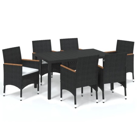 Ensemble à manger de jardin coussins 7pcs Résine tressée Noir