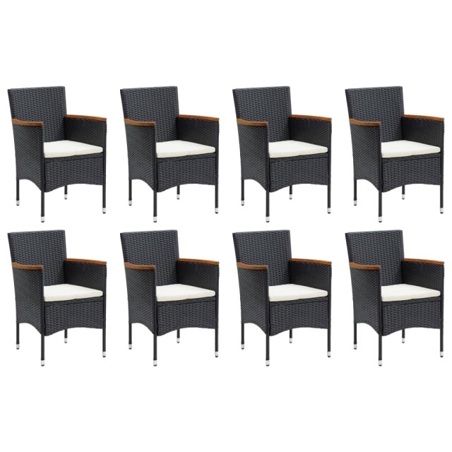 Ensemble à manger de jardin coussins 9pcs Résine tressée Noir