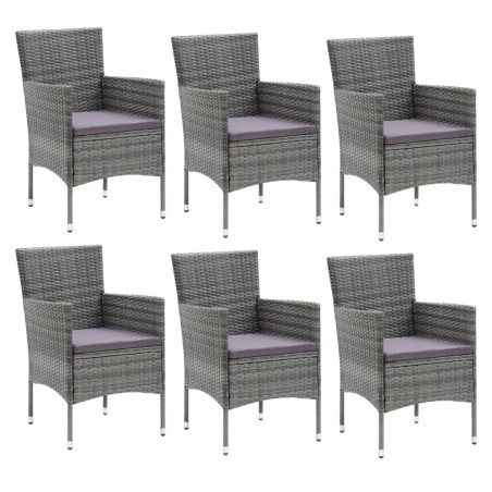 Ensemble à manger de jardin coussins 7pcs Résine tressée Gris