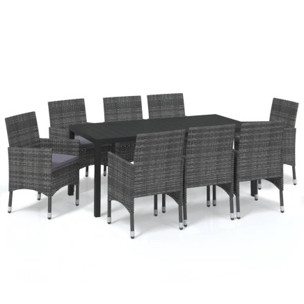 Ensemble à manger de jardin coussins 9pcs Résine tressée Gris 2