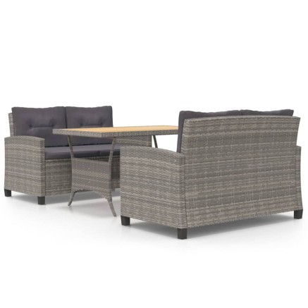 Ensemble à manger de jardin 3 pcs coussins gris résine tressée 2