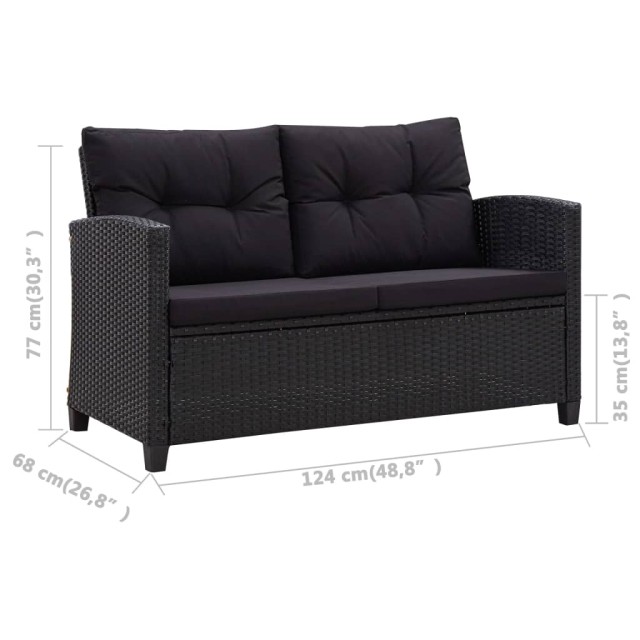 Ensemble à manger de jardin coussins noirs 3 pcs Résine tressée