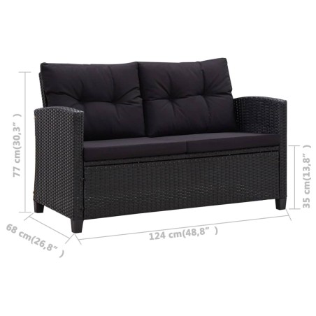 Ensemble à manger de jardin coussins noirs 3 pcs Résine tressée