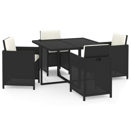 Ensemble à dîner de jardin avec coussins 5 pcs poly rotin noir 2