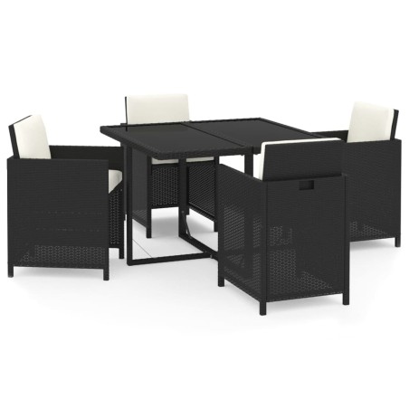 Ensemble à dîner de jardin avec coussins 5 pcs poly rotin noir