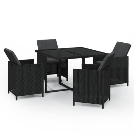 Ensemble à dîner de jardin avec coussins 5 pcs poly rotin noir 2