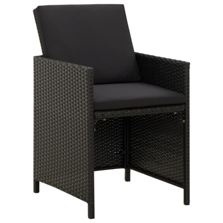 Ensemble à dîner de jardin avec coussins 5 pcs poly rotin noir