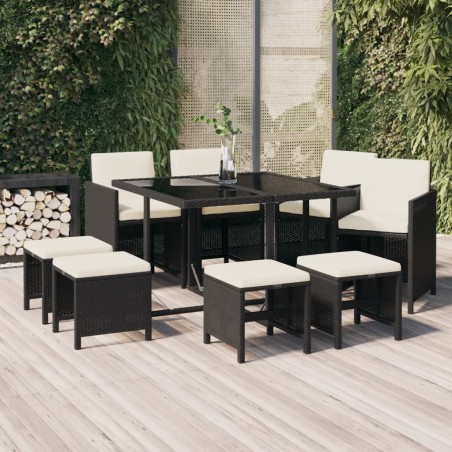 Ensemble à manger de jardin coussins 9pcs Résine tressée Noir