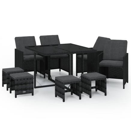Ensemble à manger de jardin coussins 9pcs Résine tressée Noir 2