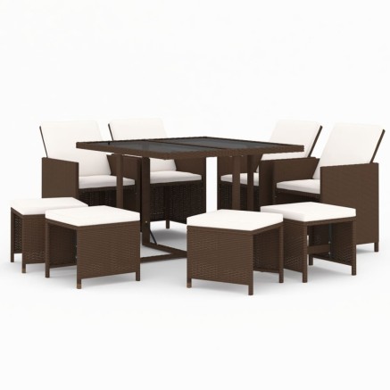 Ensemble à manger de jardin et coussins 9 pcs Poly rotin Marron 2