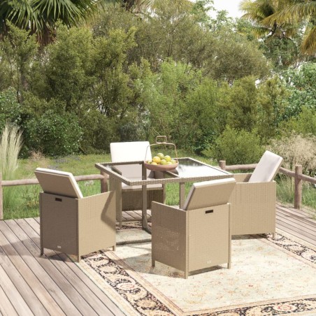Ensemble à manger de jardin et coussins 5 pcs Poly rotin Beige