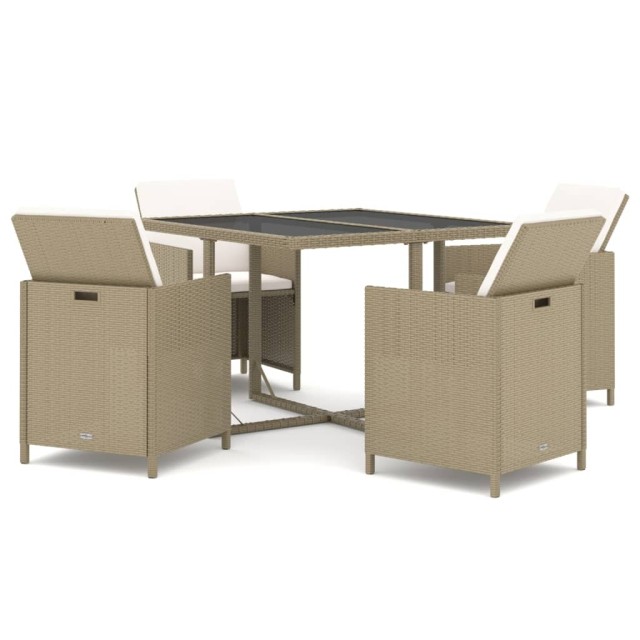 Ensemble à manger de jardin et coussins 5 pcs Poly rotin Beige