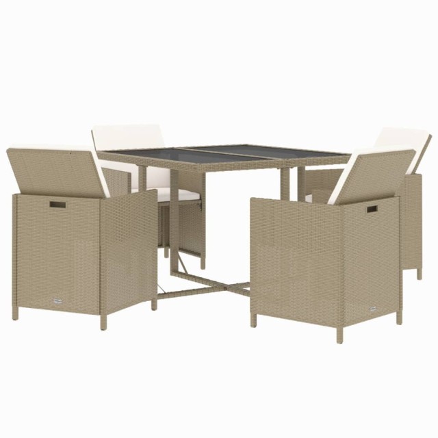 Ensemble à manger de jardin et coussins 5 pcs Poly rotin Beige