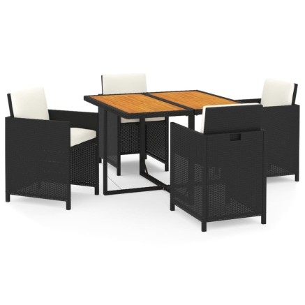 Ensemble à dîner de jardin avec coussins 5 pcs poly rotin noir 2