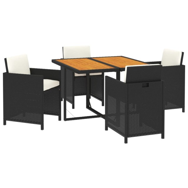Ensemble à dîner de jardin avec coussins 5 pcs poly rotin noir