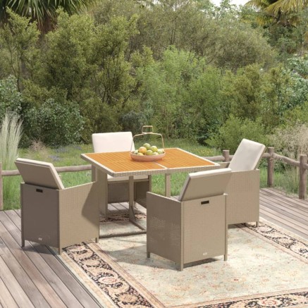 Ensemble à manger de jardin et coussins 5 pcs Poly rotin Beige
