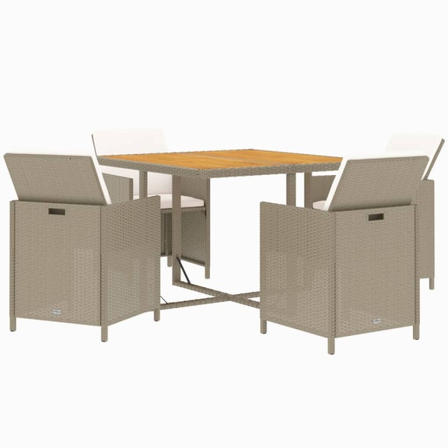Ensemble à manger de jardin et coussins 5 pcs Poly rotin Beige