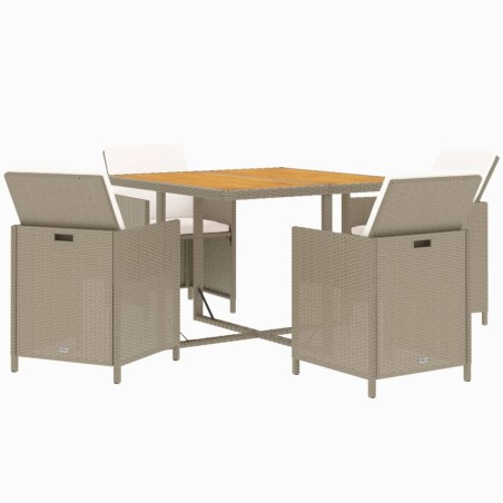 Ensemble à manger de jardin et coussins 5 pcs Poly rotin Beige