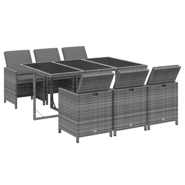 Ensemble à manger de jardin coussins 7pcs Résine tressée Gris