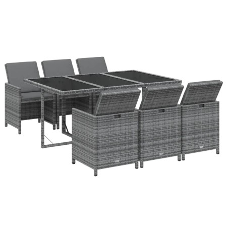 Ensemble à manger de jardin coussins 7pcs Résine tressée Gris