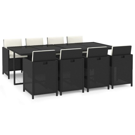 Ensemble à manger de jardin coussins 9pcs Résine tressée Noir 2