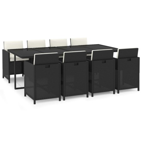 Ensemble à manger de jardin coussins 9pcs Résine tressée Noir