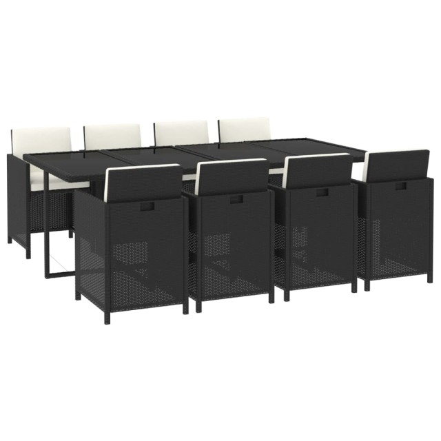 Ensemble à manger de jardin coussins 9pcs Résine tressée Noir