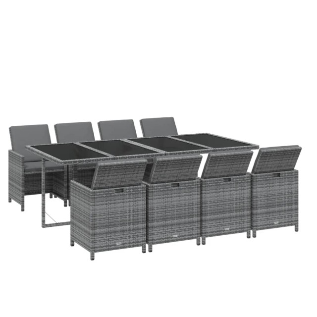 Ensemble à manger de jardin coussins 9pcs Résine tressée Gris