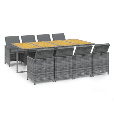 Ensemble à manger de jardin coussins 9pcs Résine tressée Gris