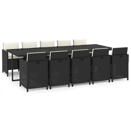 Ensemble à manger de jardin coussins 11 pcs Résine tressée Noir