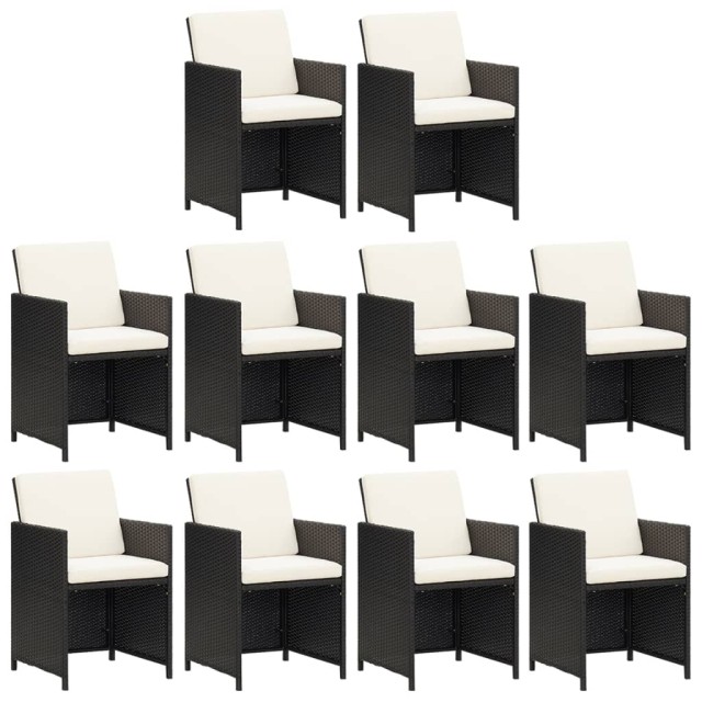 Ensemble à manger de jardin coussins 11 pcs Résine tressée Noir