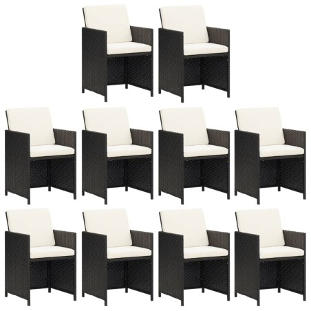Ensemble à manger de jardin coussins 11 pcs Résine tressée Noir