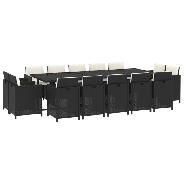 Ensemble à manger de jardin coussins 15 pcs Résine tressée Noir