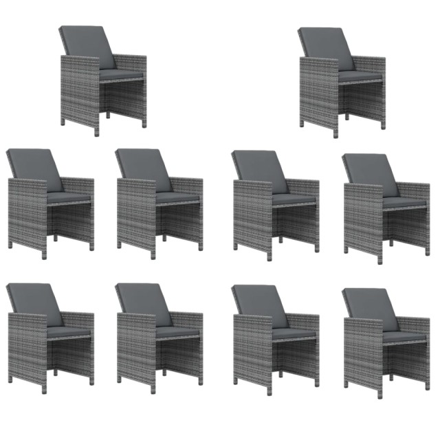 Ensemble à manger de jardin coussins 11 pcs Résine tressée Gris