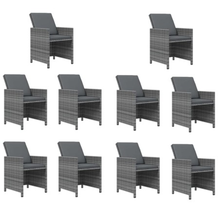 Ensemble à manger de jardin coussins 15 pcs Résine tressée Gris