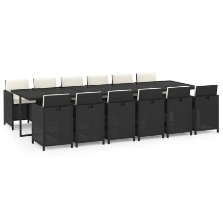 Ensemble à manger de jardin coussins 13 pcs Résine tressée Noir 2