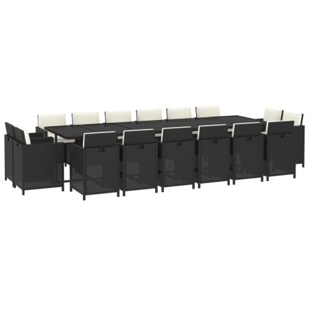 Ensemble à manger de jardin coussins 17 pcs Résine tressée Noir